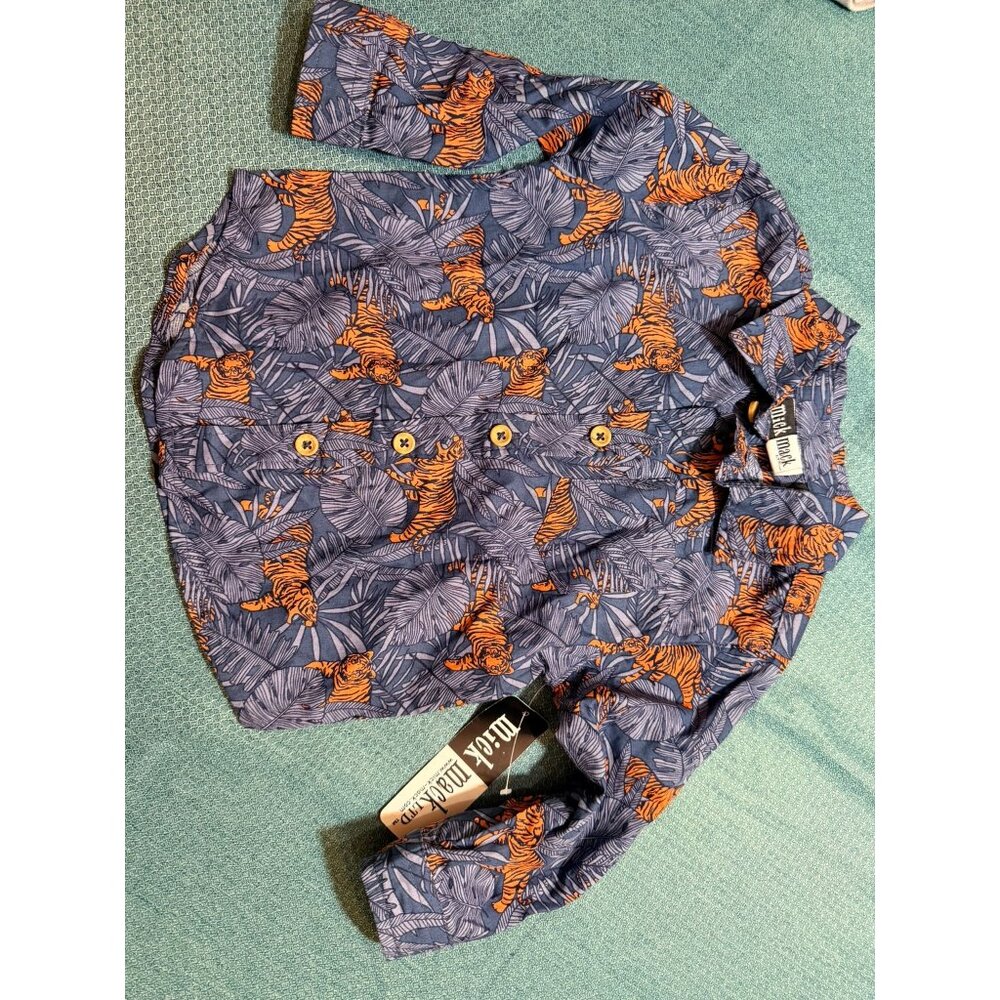 Mick Mack Baby Button-Up Shirt 12M Tiger Jungle Print 100% Cotton